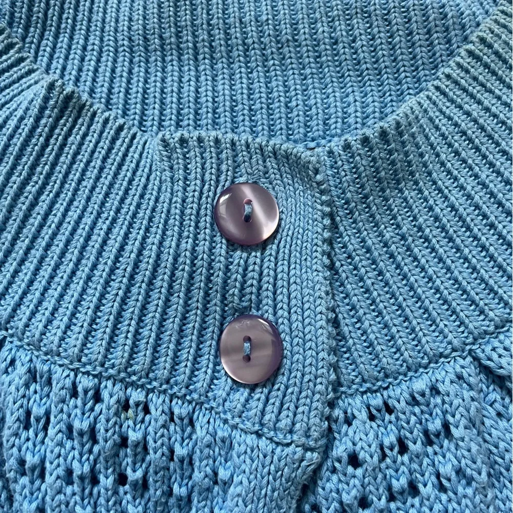 blue knit short sleeve vintage sweater - Picture 2 of 5